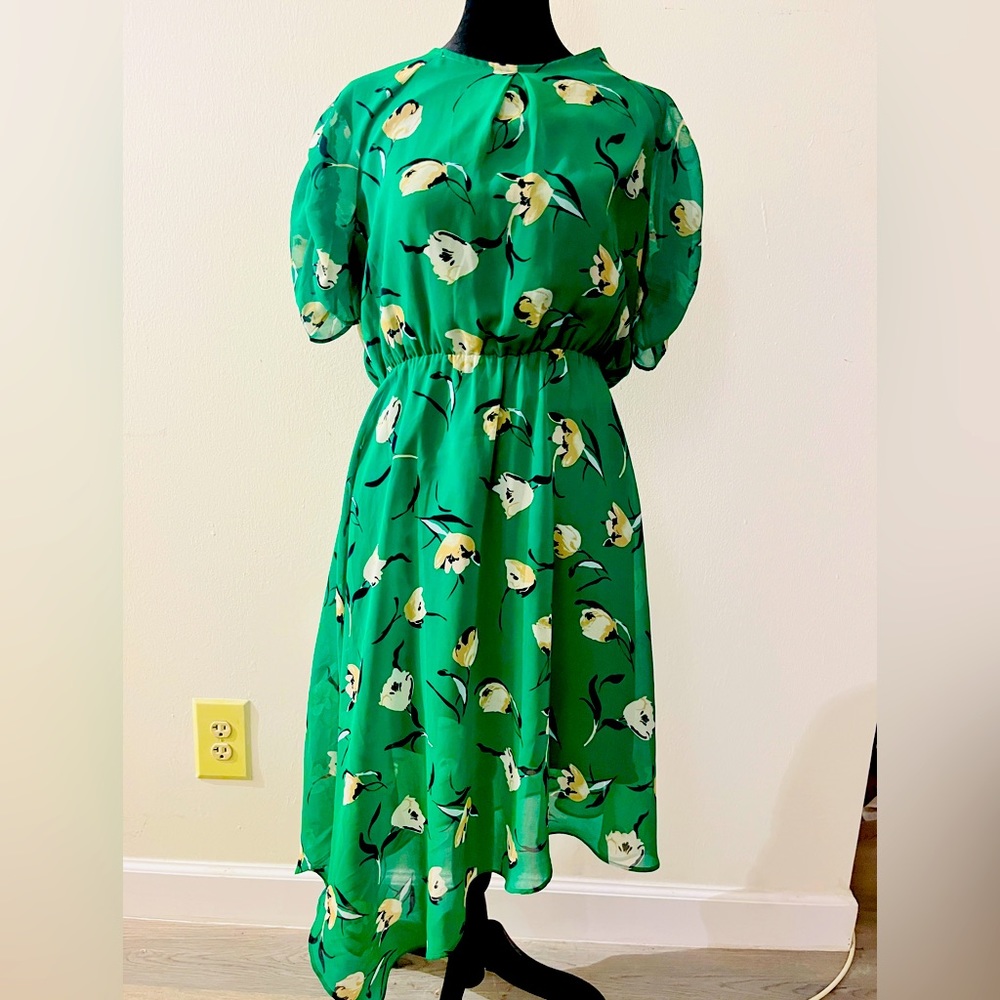 Green floral asymmetrical dress
